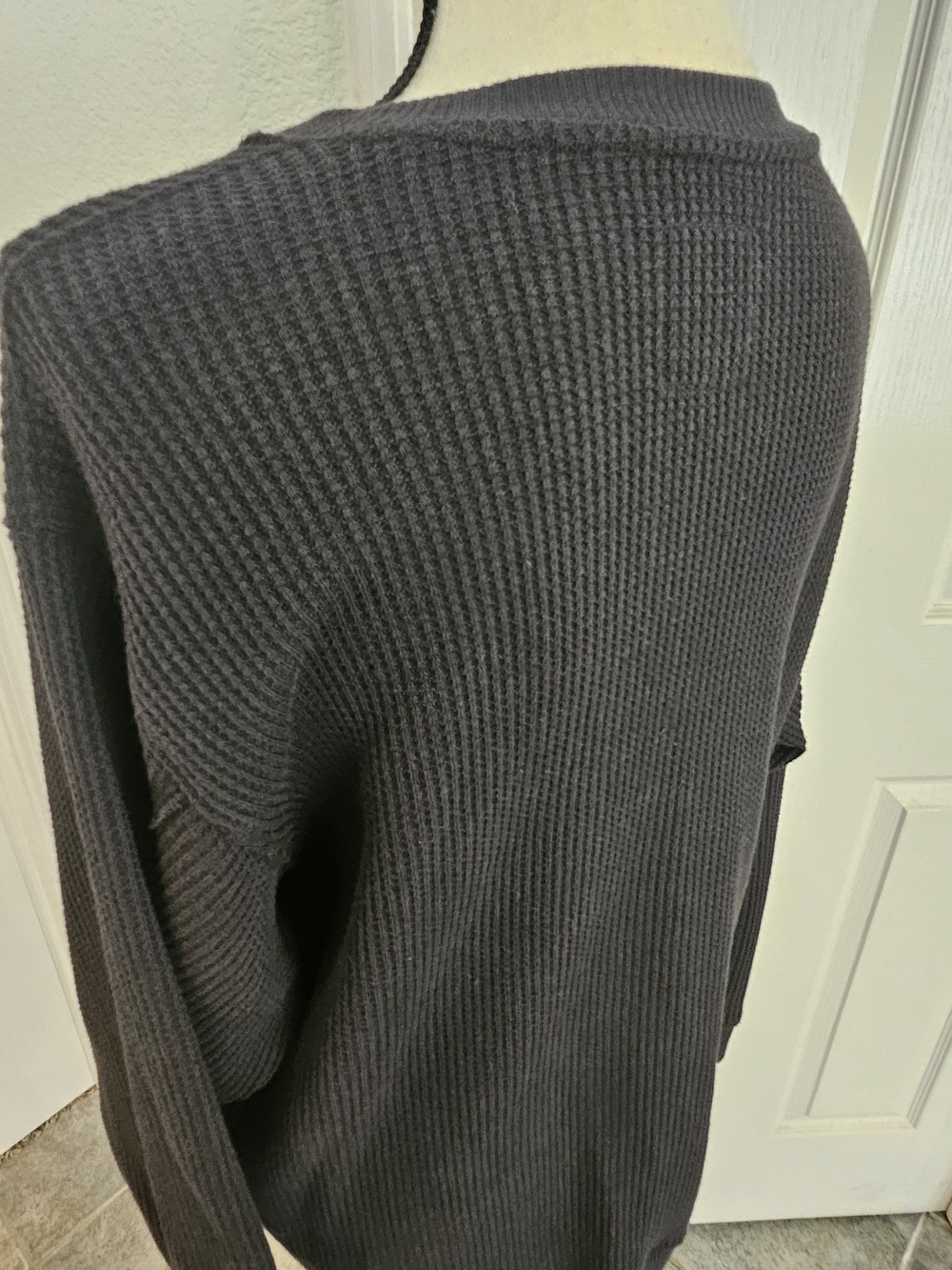 aerie Black Waffle Knit Crewneck Sweater - Picture 4 of 5